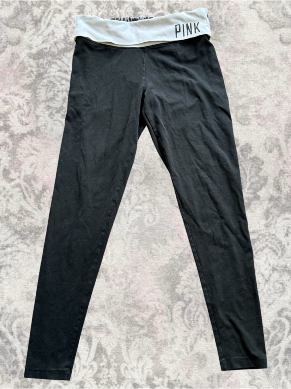 PINK Fold Over Leopard Black White Waist Skinny Yoga Y2K Comfy Leggings